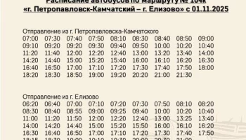 Опубликован новый график движения автобусов № 104 в Петропавловске-Камчатском Опубликован новый график движения автобусов № 104 в Петропавловске-Камчатском